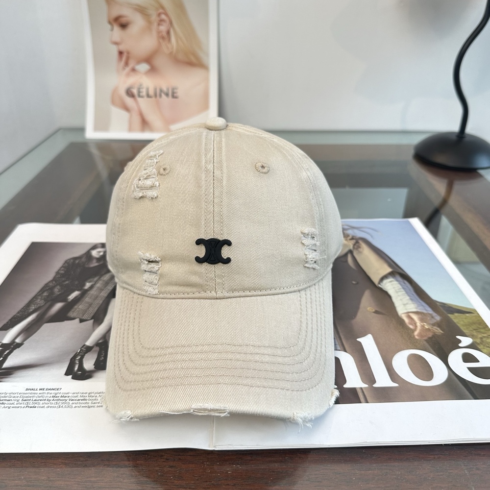 🤎Celine Khaki Baseball Cap, White Triomphe Embroidery Adjustable Casual Hat